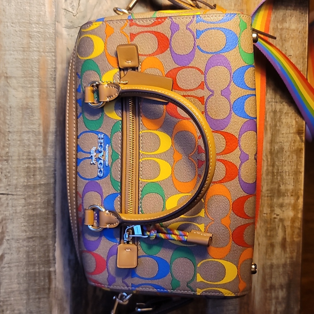 Coach Rowan Satchel In Rainbow Signature Canvas - Picture 1 of 10